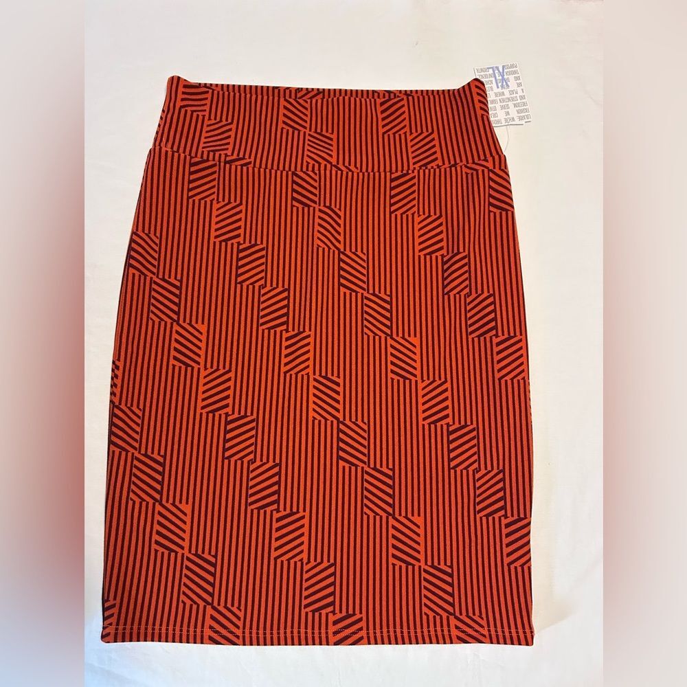 NWT LuLaRoe Cassie pencil skirt orange - brown geometric stripe pattern size XL